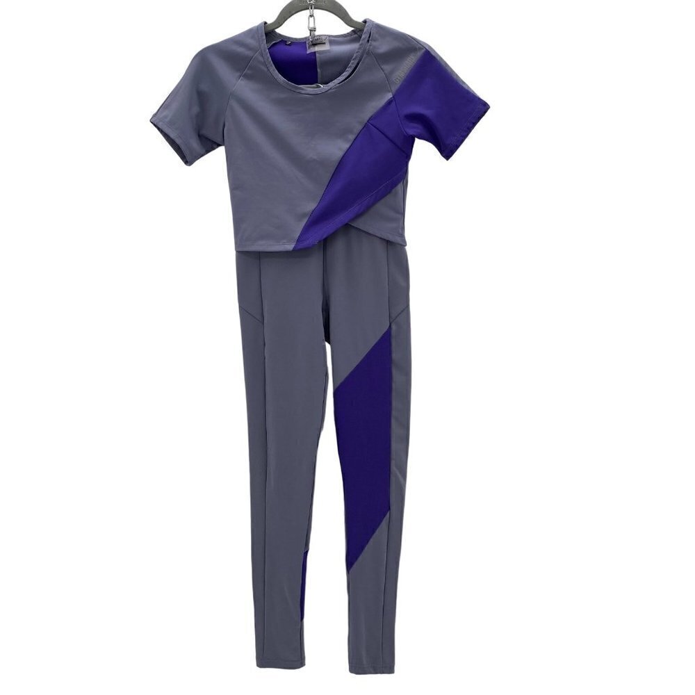 GymShark Asymmetric Steel Blue Indigo Leggings/Top Set Women's Size S